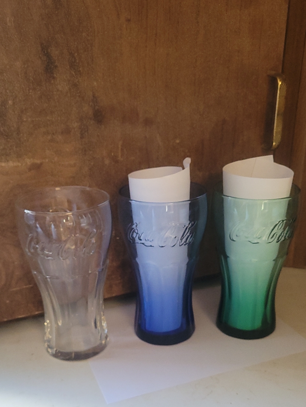 Coca Cola Set of Three Gradient Glass Tumblers - Clear, Blue, Green